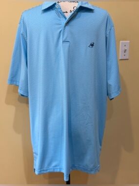 Fairway & Greene Light Blue Striped Men's Golf Shirt, XL